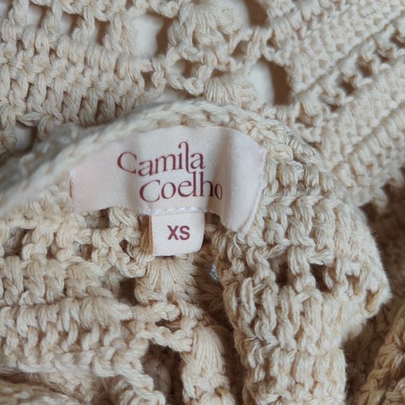 Camila Coelho Women’s XS Lyssa Hand Crochet Halter Mini Boho Dress in Sand - Picture 9 of 11